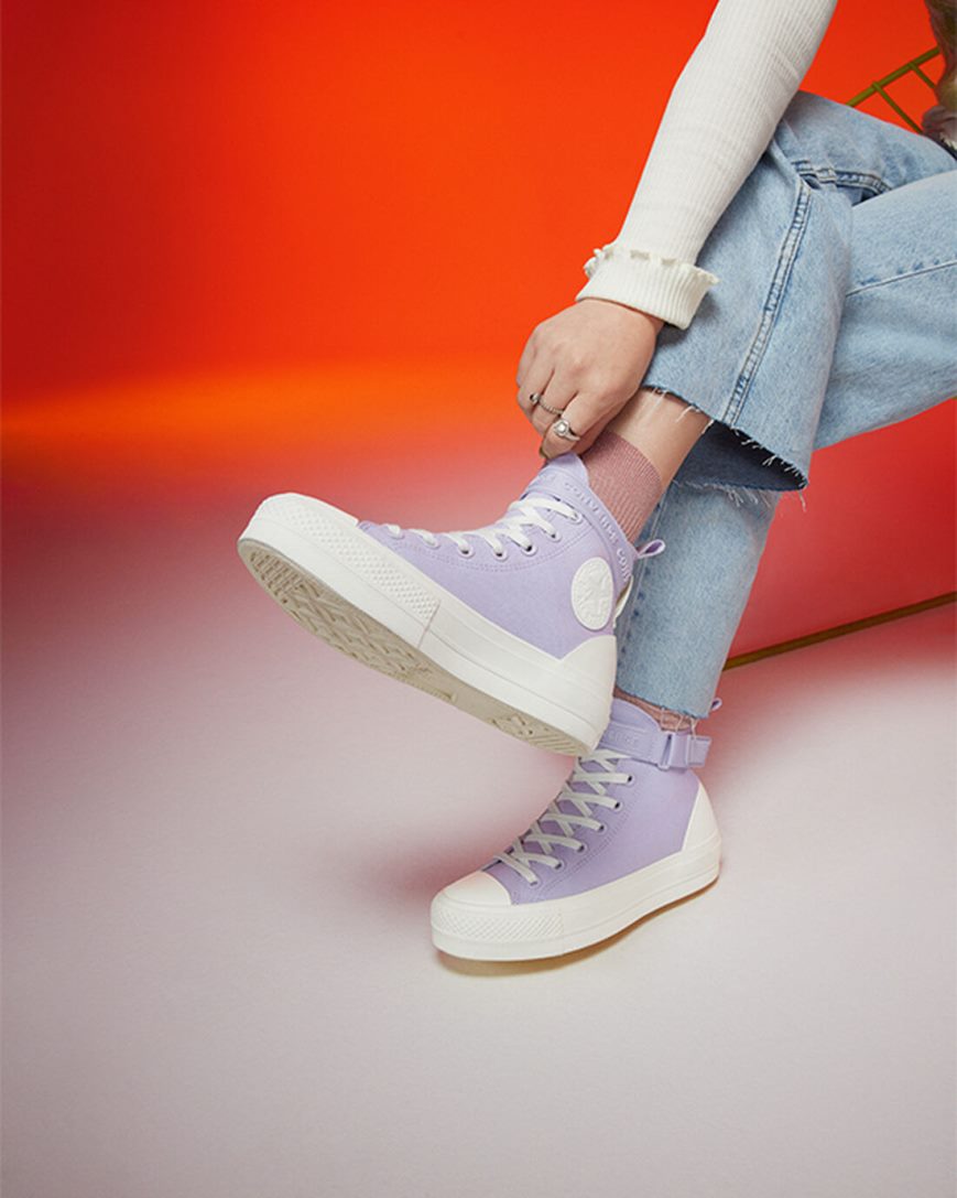 Dámské Boty Na Platformy Converse Chuck Taylor All Star Lift Utility Páskové Vysoké Fialové Fialové | CZ TFJS03